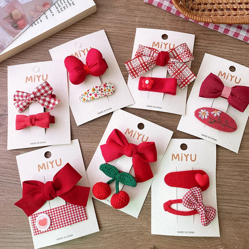 2/4PCS Red Christmas Baby Hair Pins