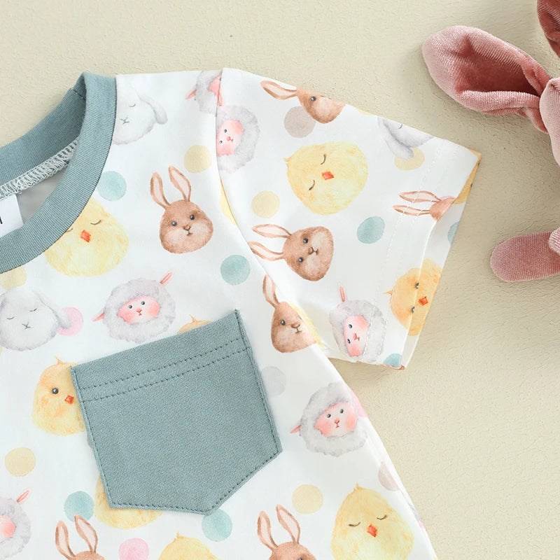 Bunny Letter Print Short Sleeve T-Shirt with Shorts