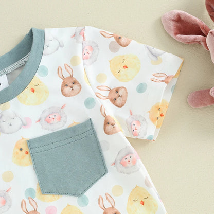 Bunny Letter Print Short Sleeve T-Shirt with Shorts