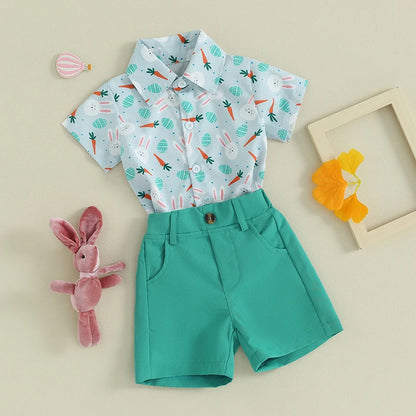 Bunny Carrot Short Sleeve Shirt  and Solid Color Shorts