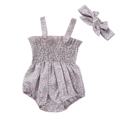 Girl Summer Fashion Bodysuit Sleeveless Plaid Solid Floral Printed Jumpsuit