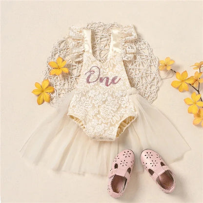 Summer Infant Baby Girl Clothes Letter Lace Jumpsuit Tutu Dress Outfits
