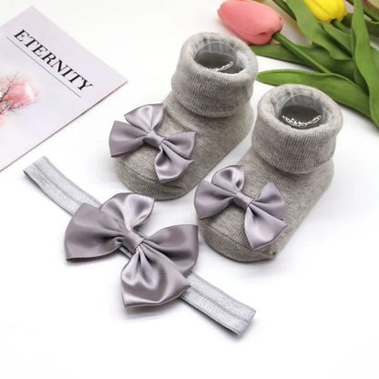 Baywell Fashion Baby Girls Headband + Socks Set 0-12 Months Cute Toddler Princess Socks Autumn Infant Bow-knot Socks