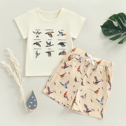 Short Sleeve T-shirts + Elastic Waist Shorts