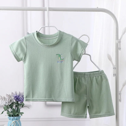 1-7Y Baby Boy Clothes Set Summer Breathe Ice Silk Toddler Girl Outfit Tops+Pant 2Pcs Sleepwear Suit Kid Children Clothes A1070
