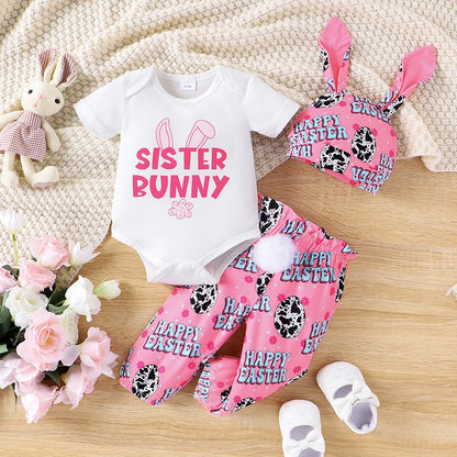 Bunny Bodysuit Top with Pants Set with Rabbit Ear Hat