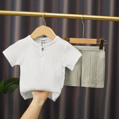 Solid Cotton Linen T-shirts+Shorts Set