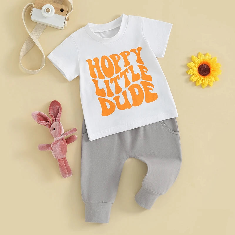 “Hoppy little dude” romper with pants