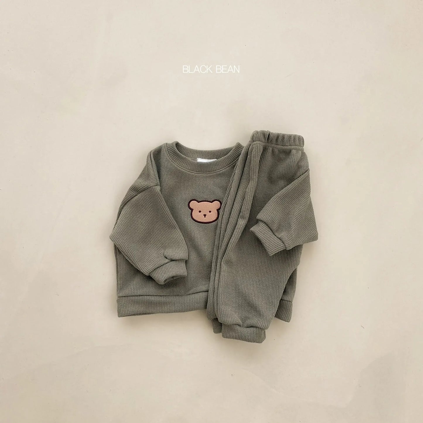 Toddler Embroidered Bear Hoodie Long-sleeved Sweatshirt Pants Set