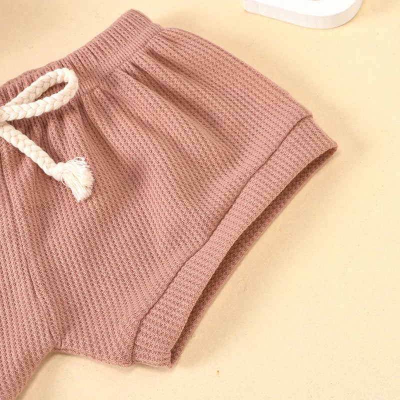 Summer Newborn Baby Girl Set Cotton linen Solid O-neck Short Sleeve Ruffles T-shirt Shorts Suit Infant Clothes Outfit