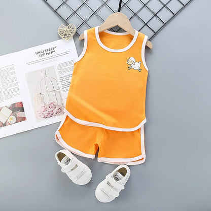 Summer Toddler Boy Girl Clothes Baby Boys Cotton Vest+Shorts 2 Pcs Sets Kids Clothes Boys Girls Cartoon Vest Sleeveless T Shirts