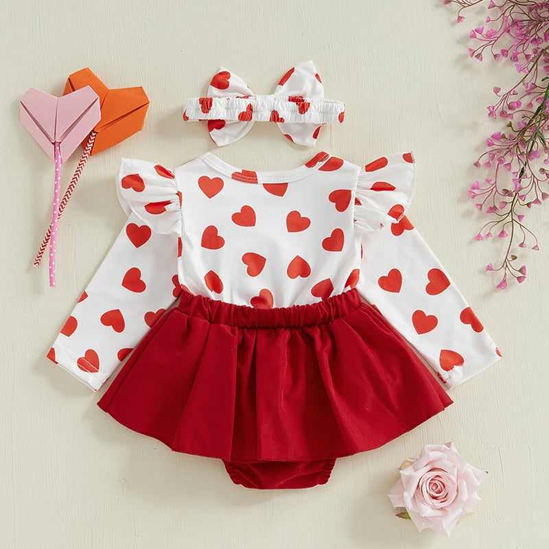 Newborn Girl Outfit Long Sleeve Cartoon Cat Heart Print