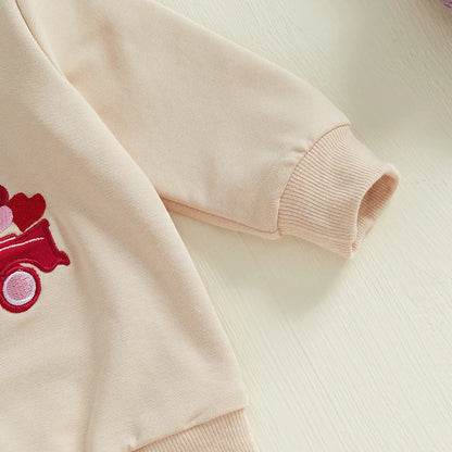 Long Sleeve Embroidery Letters Car Sweatshirt with Sweatpants Valentine’s Day Outfit