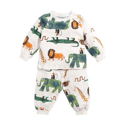 Cotton Long Sleeve Tops + Pants 2Pcs Animals Pajamas
