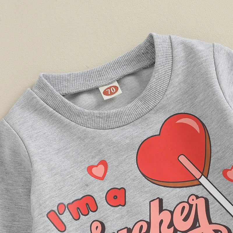 Toddler Infant Baby Girl Boy Valentines Day Outfit Letter Long Sleeve Sweatshirt Jogger Pants Fall Winter Clothes