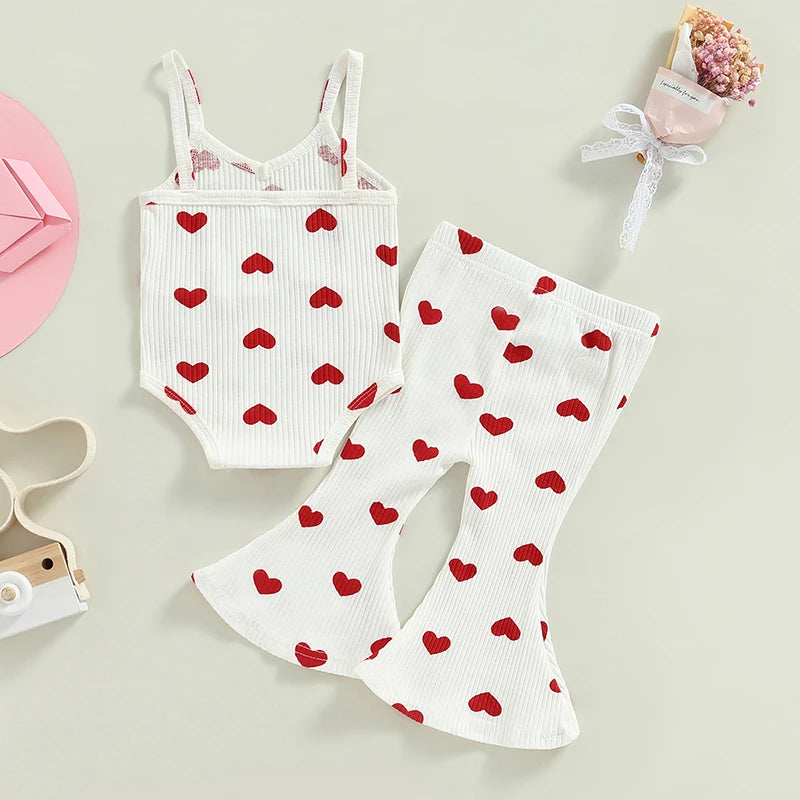 Baby Girl Valentines Day Outfit Sleeveless top and Flared Pants