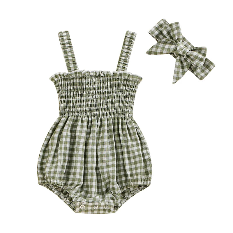 Girl Summer Fashion Bodysuit Sleeveless Plaid Solid Floral Printed Jumpsuit