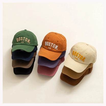 Kids Baseball Cap Solid Letter Embroidery Boston Snapback