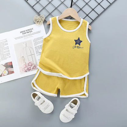 Summer Toddler Boy Girl Clothes Baby Boys Cotton Vest+Shorts 2 Pcs Sets Kids Clothes Boys Girls Cartoon Vest Sleeveless T Shirts