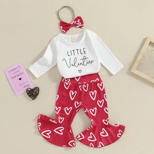 Valentines Day Outfits Long Sleeve Romper Pants Headband Set